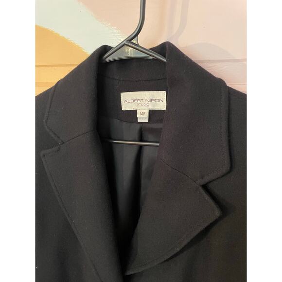 Albert Nipon Studio Black Wool Long Coat 14P USA Made Vintage Classic - Picture 3 of 10